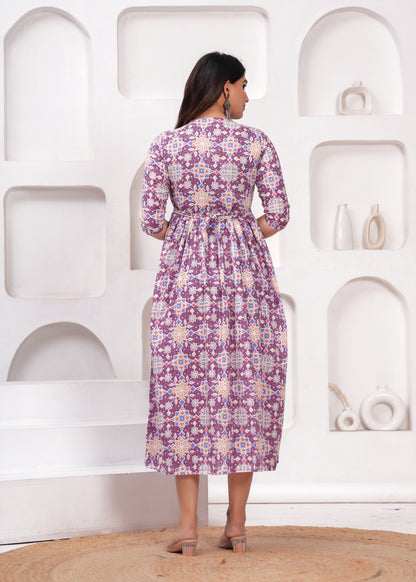 New Exclusive Cotton Cambric Floral Printed With Zip Design Maternity Gawn