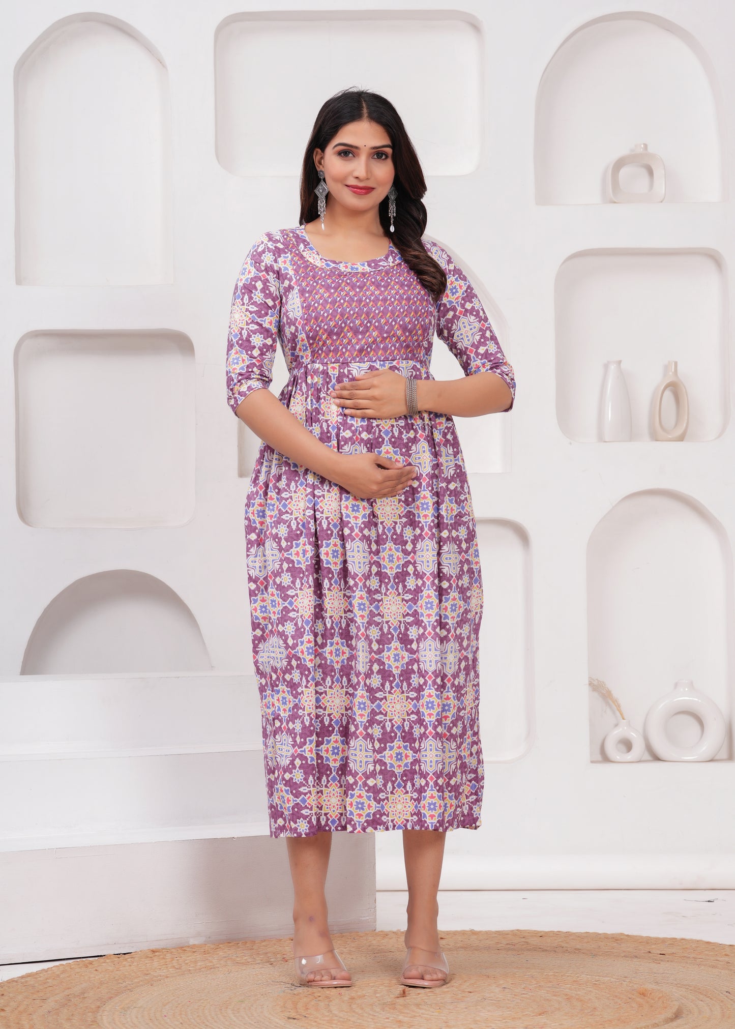 New Exclusive Cotton Cambric Floral Printed With Zip Design Maternity Gawn
