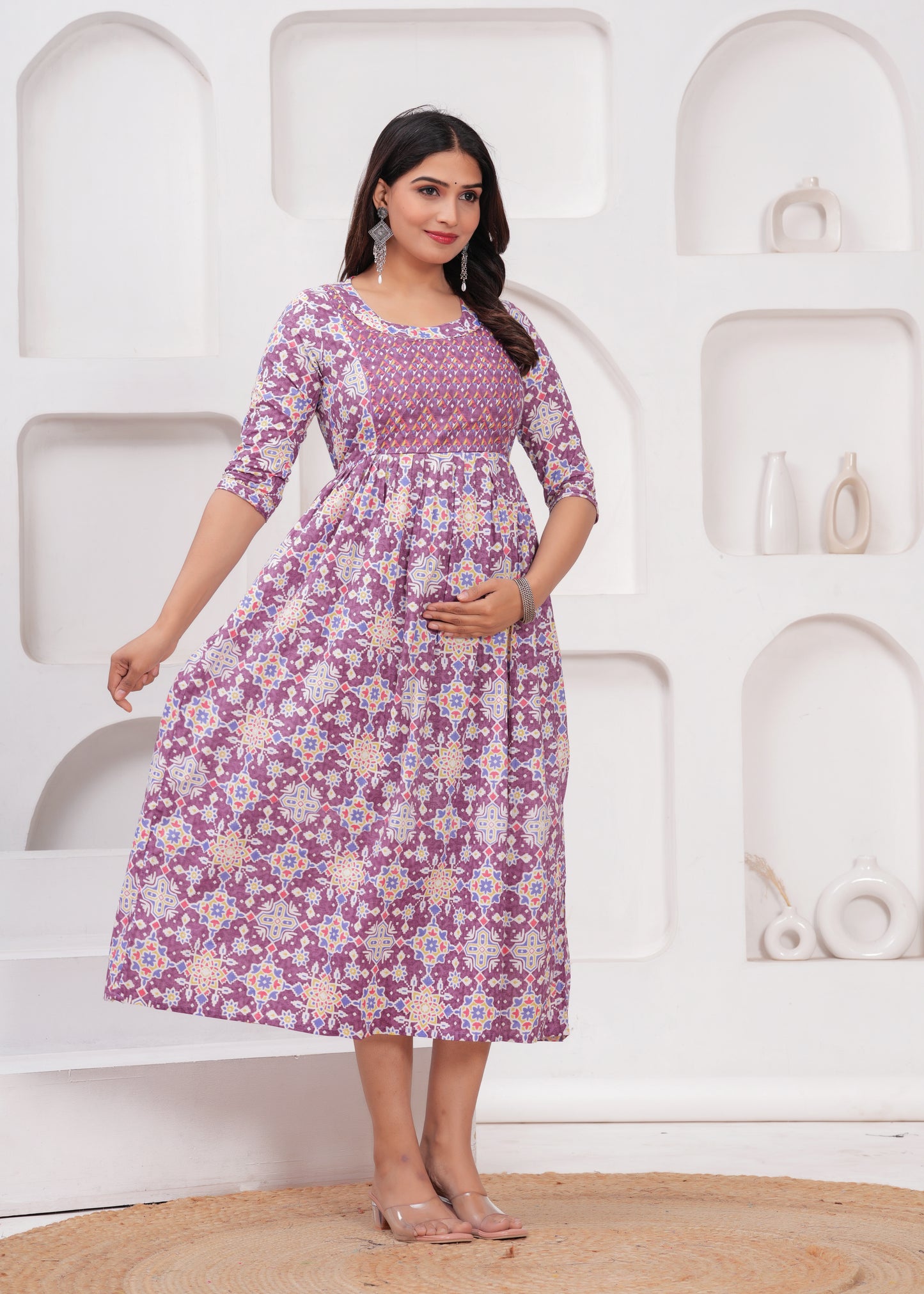 New Exclusive Cotton Cambric Floral Printed With Zip Design Maternity Gawn