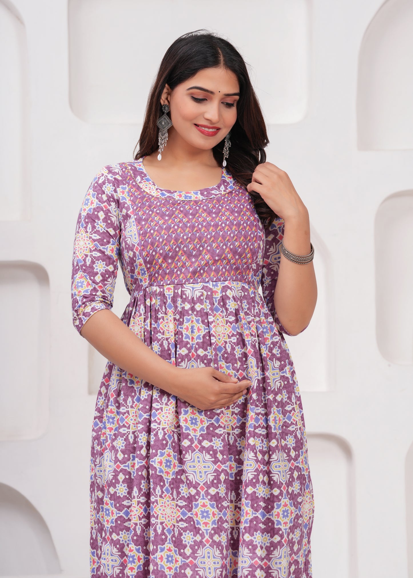 New Exclusive Cotton Cambric Floral Printed With Zip Design Maternity Gawn