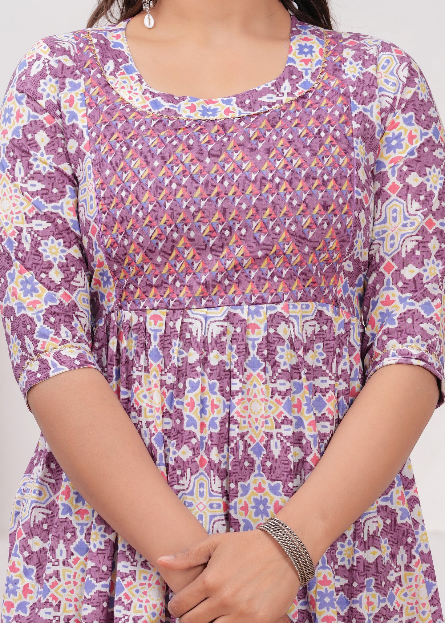 New Exclusive Cotton Cambric Floral Printed With Zip Design Maternity Gawn