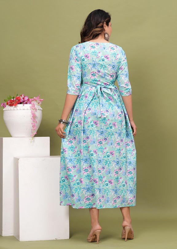 New Exclusive Cotton Cambric Floral Printed With Zip Design Maternity Gawn