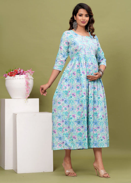 New Exclusive Cotton Cambric Floral Printed With Zip Design Maternity Gawn
