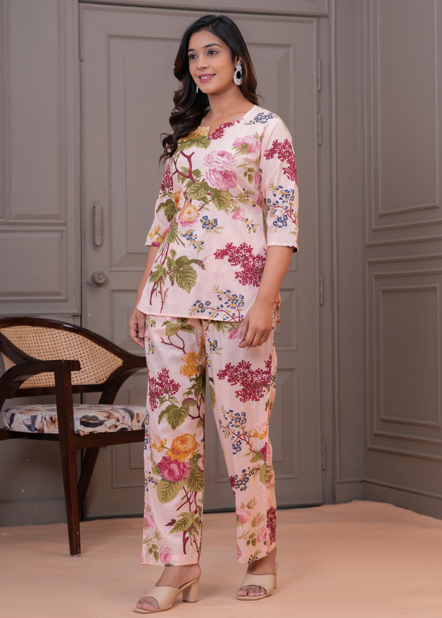 🦋NEW EXCLUSIVE FLORAL PRINTED COTTON CAMBRIC LONG CORD SET