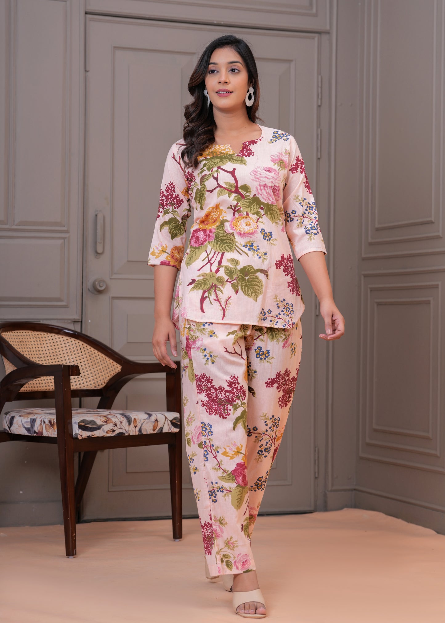 🦋NEW EXCLUSIVE FLORAL PRINTED COTTON CAMBRIC LONG CORD SET