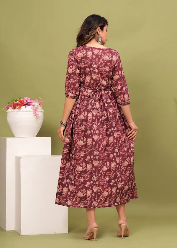 New Exclusive Cotton Cambric Floral Printed With Zip Design Maternity Gawn