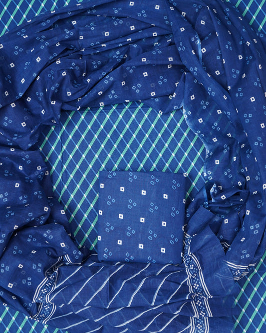 Hand Printed Unstiched Cotton Suit With Mulmul Dupatta