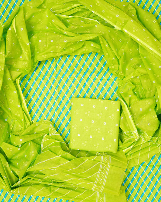 Hand Printed Unstiched Cotton Suit With Mulmul Dupatta