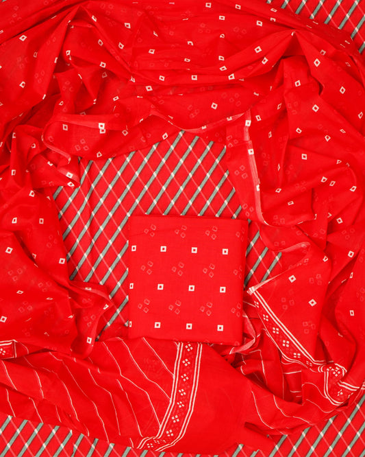 Hand Printed Unstiched Cotton Suit With Mulmul Dupatta