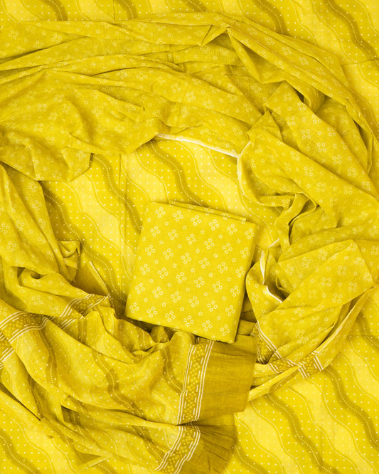 Hand Printed Unstiched Cotton Suit With Mulmul Dupatta