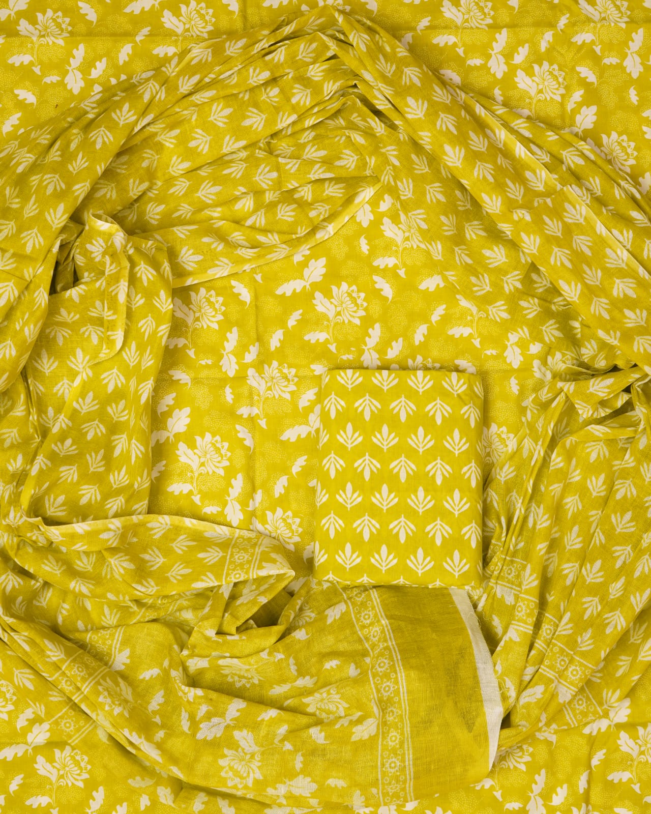 Hand Printed Unstiched Cotton Suit With Mulmul Dupatta