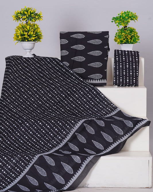 Hand Printed Unstiched Cotton Suit With Mulmul Dupatta