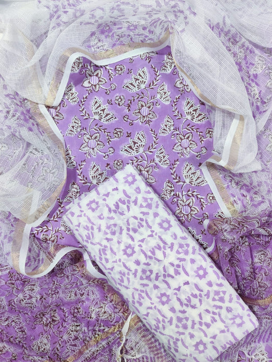 Pure Cotton Unstitched Suit With Kota Doria Dupatta
