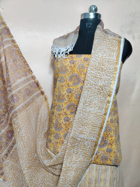 Pure Cotton Unstitched Suit With Pure Kota Doria Dupatta