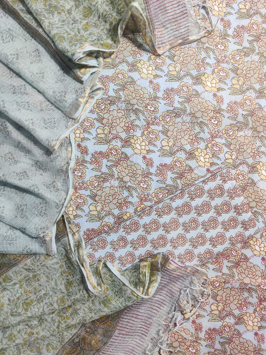 Pure Cotton Unstitched Suit With Pure Kota Doria Dupatta