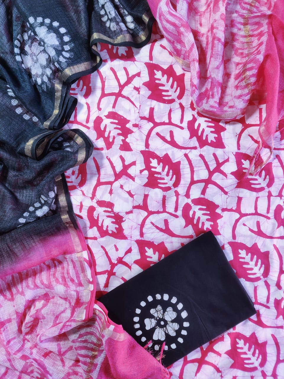 Pure Cotton Unstitched Suit With Pure Kota Doria Dupatta