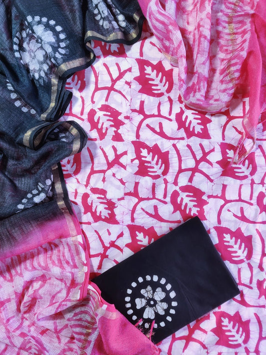 Pure Cotton Unstitched Suit With Pure Kota Doria Dupatta