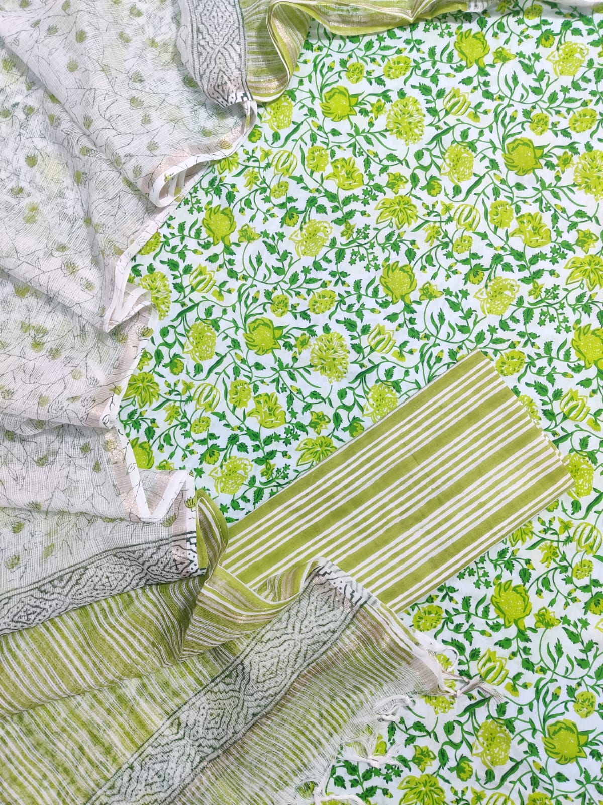 Pure Cotton Unstitched Suit With Pure Kota Doria Dupatta