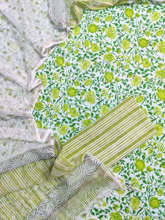 Pure Cotton Unstitched Suit With Pure Kota Doria Dupatta