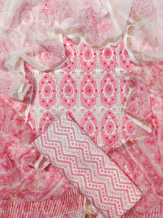 Pure Cotton Unstitched Suit With Pure Kota Doria Dupatta