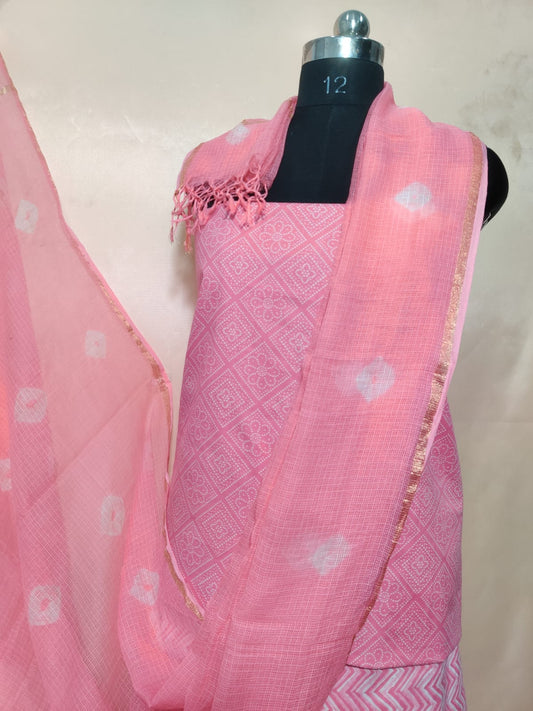 Pure Cotton Unstitched Suit With Pure Kota Doria Dupatta