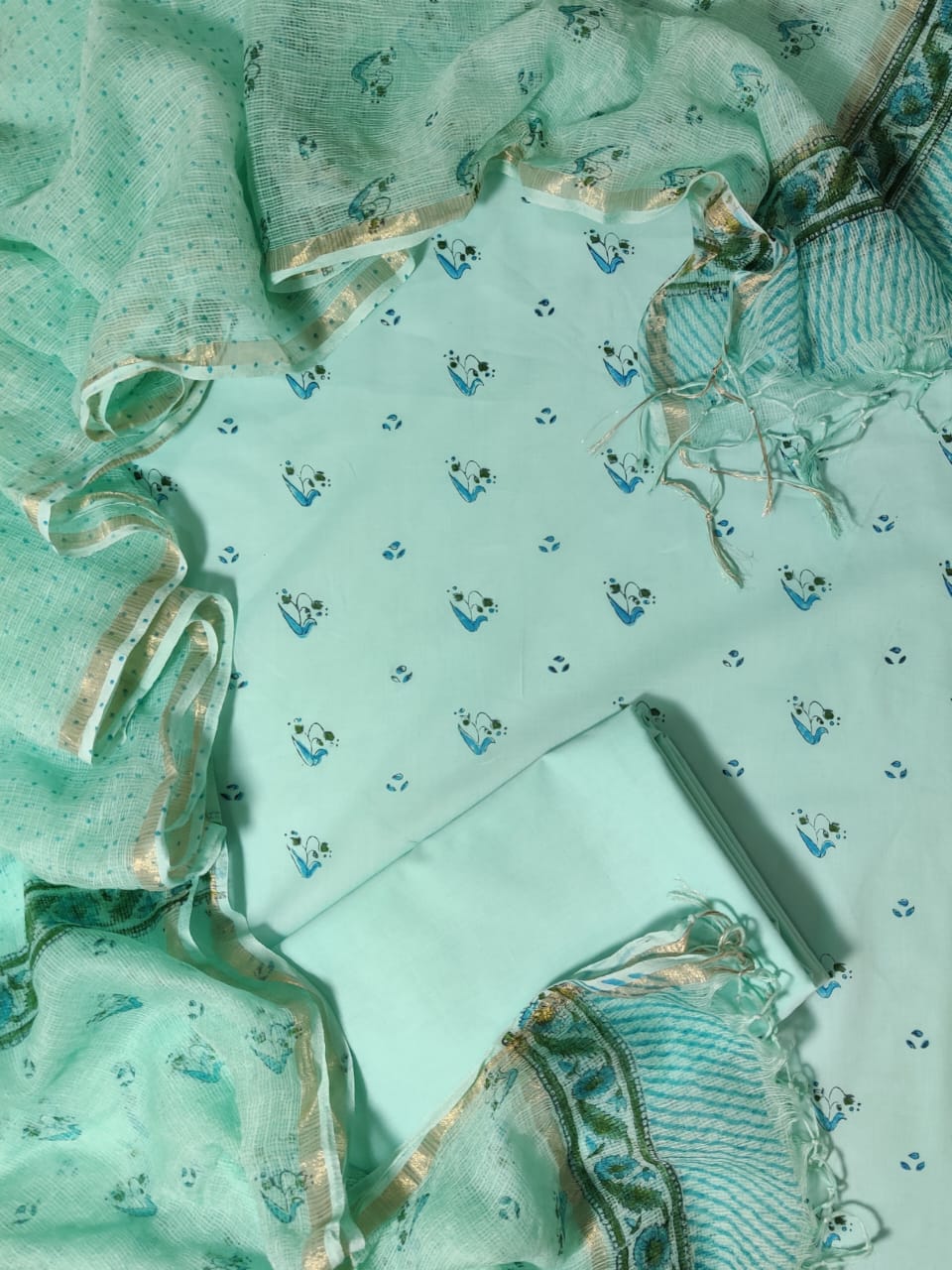 Pure Cotton Unstitched Suit With Pure Kota Doria Dupatta