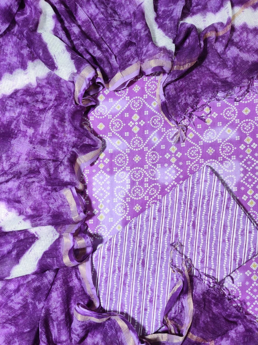 Pure Cotton Unstitched Suit With Pure Kota Doria Dupatta