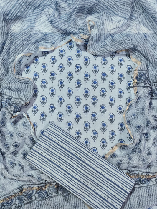 Pure Cotton Unstitched Suit With Kota Doria Dupatta