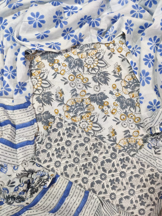 💫Hand Block Printed Cotton Suit With Cotton Dupatta