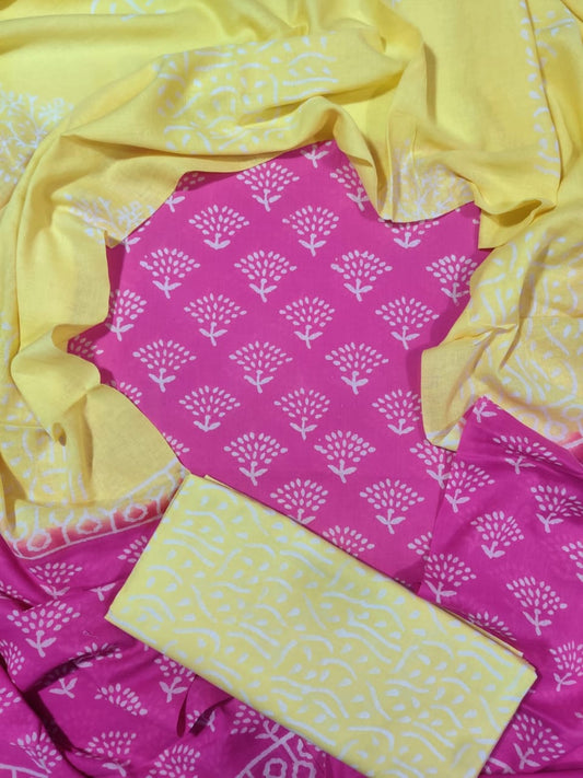 💫Hand Block Printed Cotton Suit With Cotton Dupatta