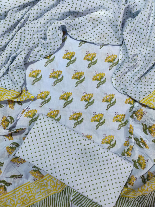 💫Hand Block Printed Cotton Suit With Cotton Dupatta