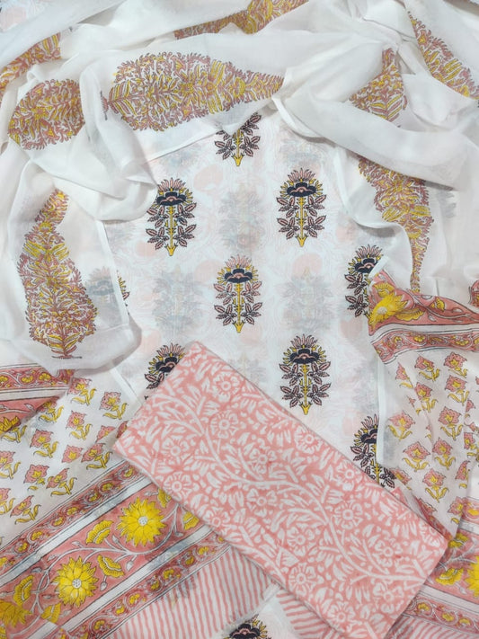 💫Hand Block Printed Cotton Suit With Cotton Dupatta