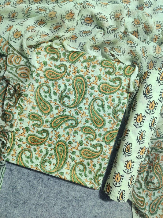 💫Pure Cotton Suit With Chiffon Dupatta