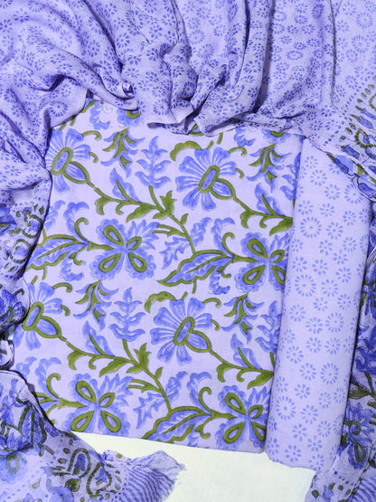 Pure Cotton Unstitched Suit With Chiffon Dupatta