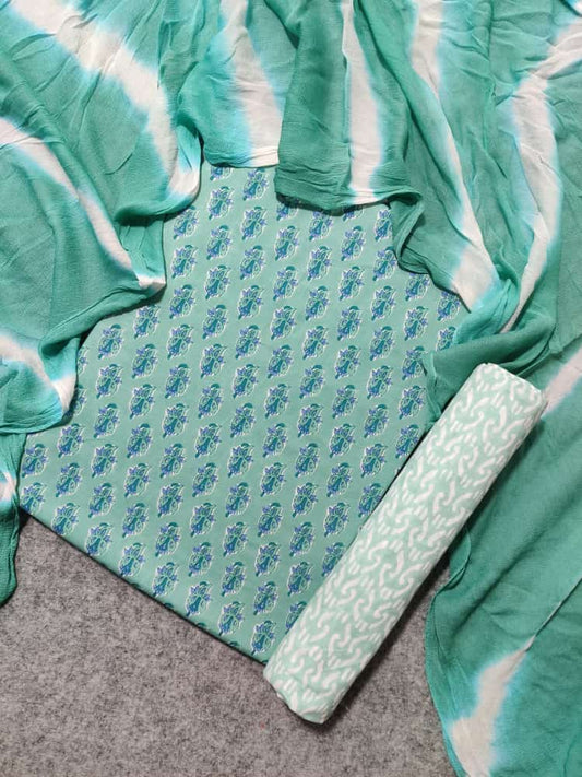 Pure Cotton Unstitched Suit With Chiffon Dupatta