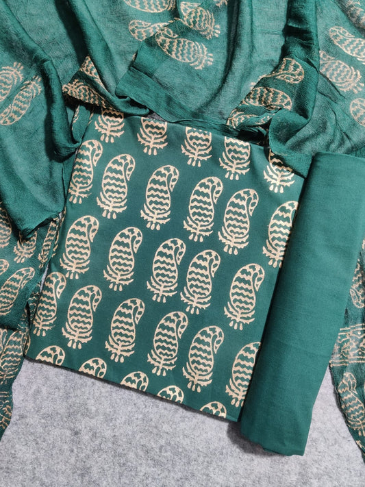 💫Pure Cotton Suit With Chiffon Dupatta