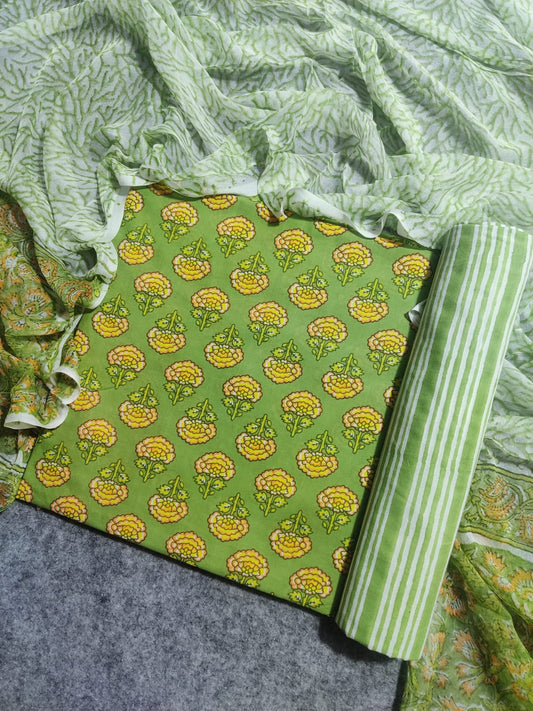 💫Pure Cotton Suit With Chiffon Dupatta