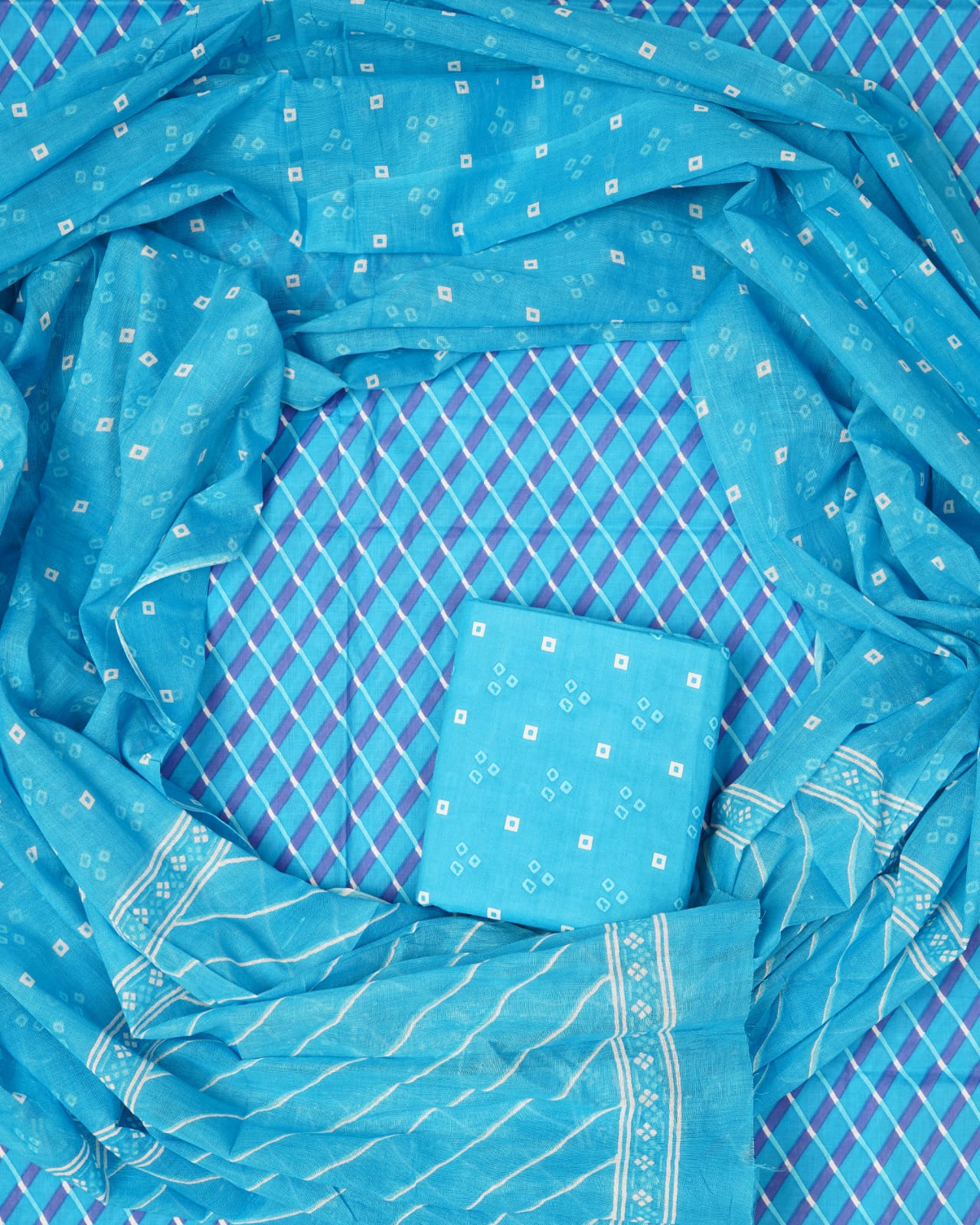 Hand Block Printed Unstiched Cotton Suit With Mulmul Dupatta