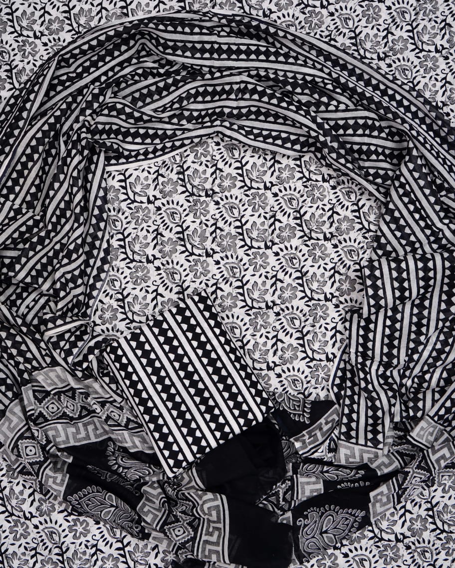 Hand Printed Unstiched Cotton Suit With Mulmul Dupatta