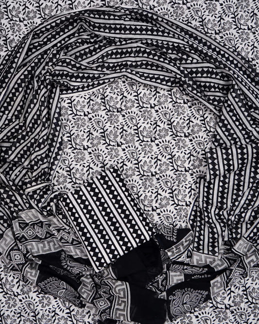 Hand Printed Unstiched Cotton Suit With Mulmul Dupatta