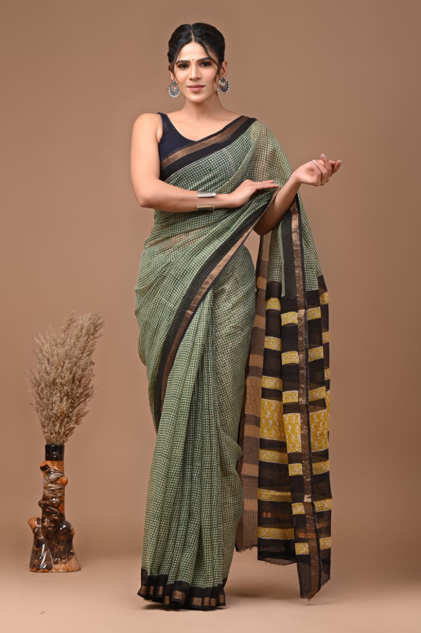 Pure Kota Doria Saree (5.5 Mtr) With Unstiched Blouse Piece (80 CM)