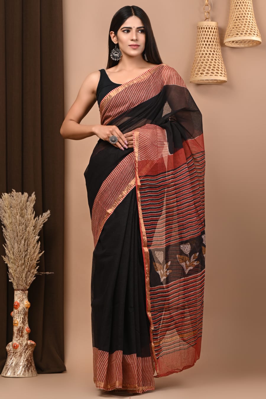 Pure Kota Doria Saree (5.5 Mtr) With Unstiched Blouse Piece (80 CM)