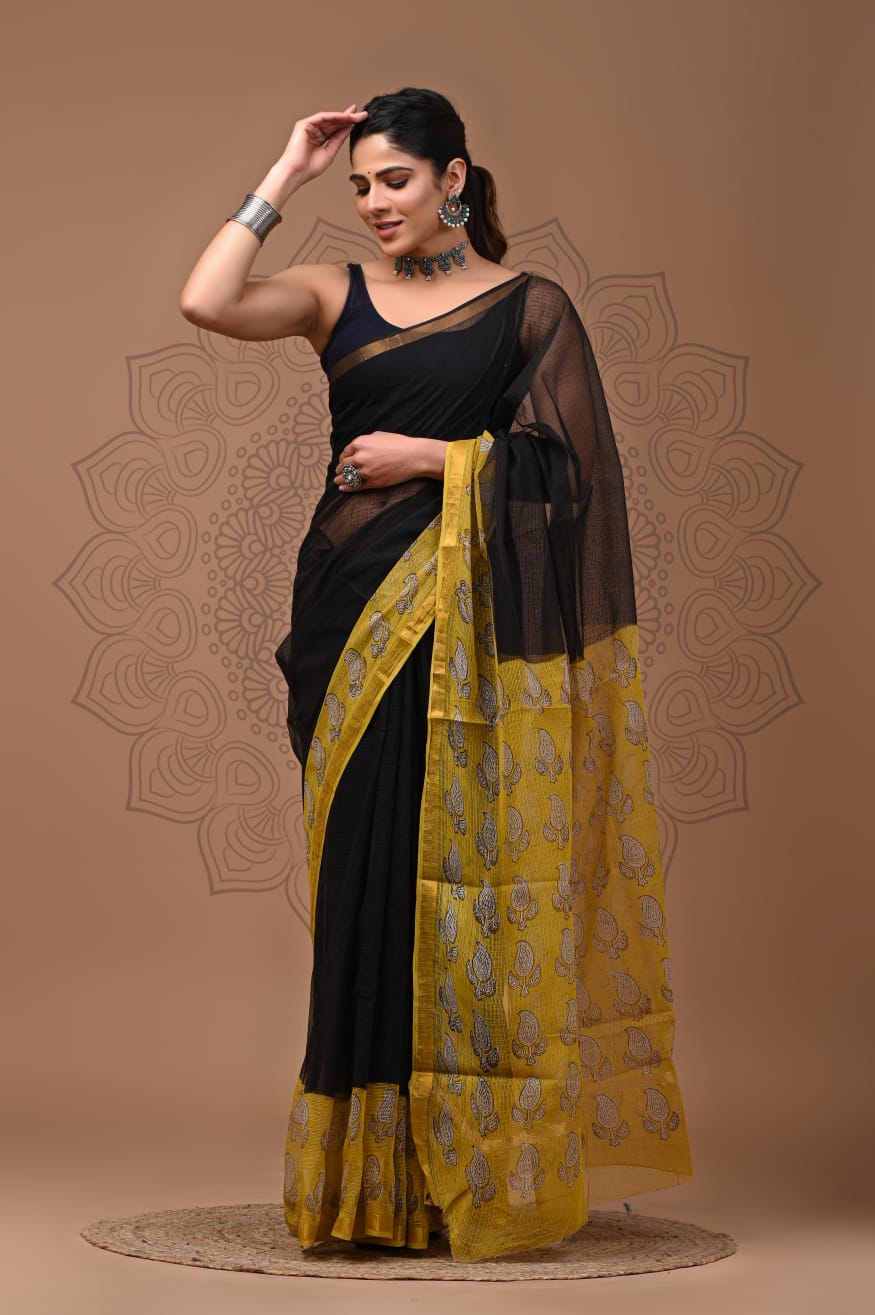 Pure Kota Doria Saree (5.5 Mtr) With Unstiched Blouse Piece (80 CM)