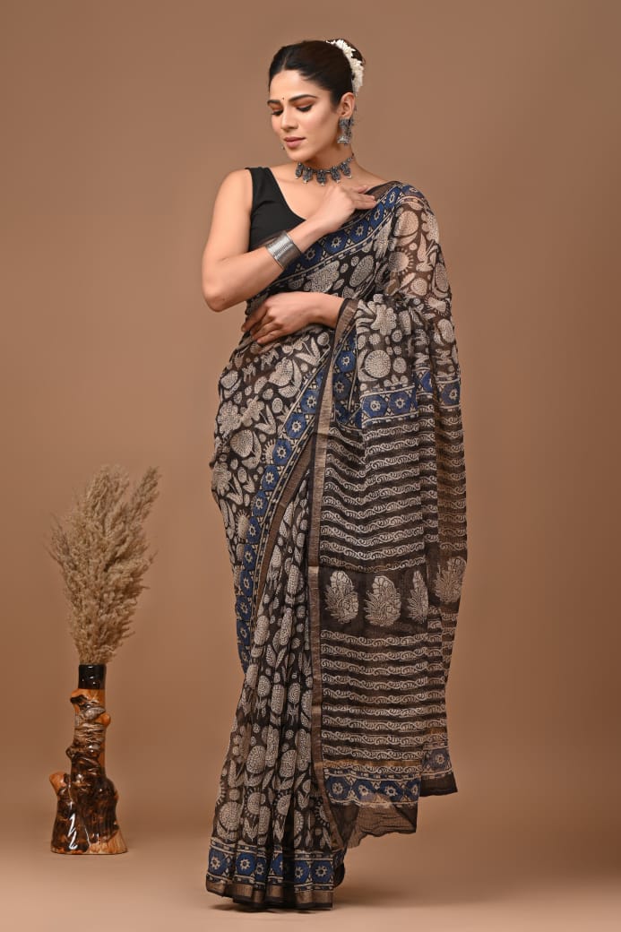 Pure Kota Doria Saree (5.5 Mtr) With Unstiched Blouse Piece (80 CM)