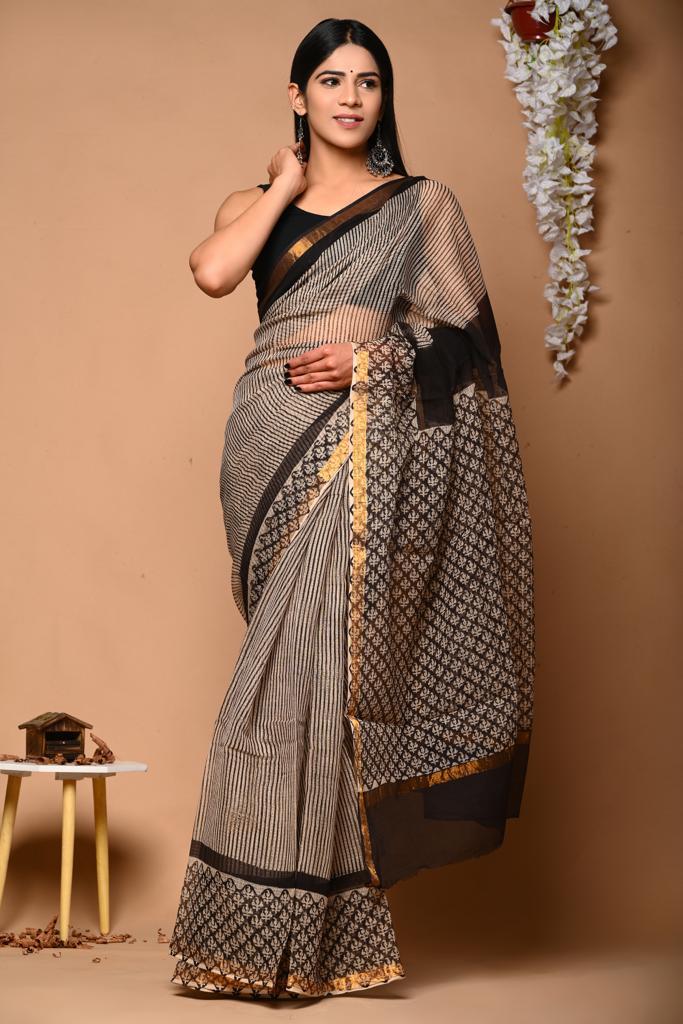 Pure Kota Doria Saree (5.5 Mtr) With Unstiched Blouse Piece (80 CM)
