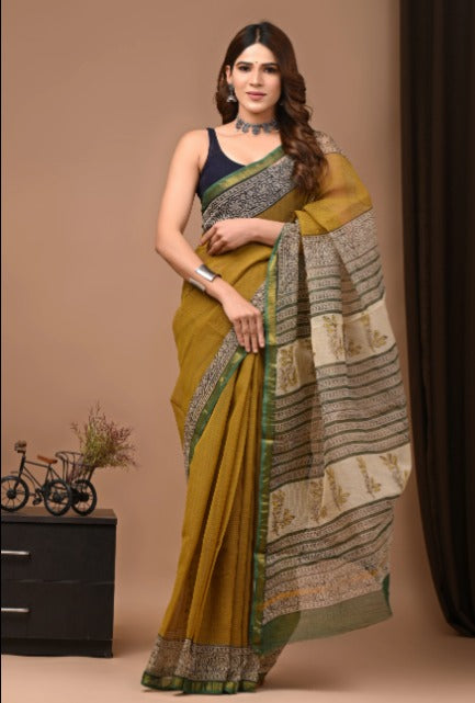 Pure Kota Doria Saree (5.5 Mtr) With Unstiched Blouse Piece (80 CM)