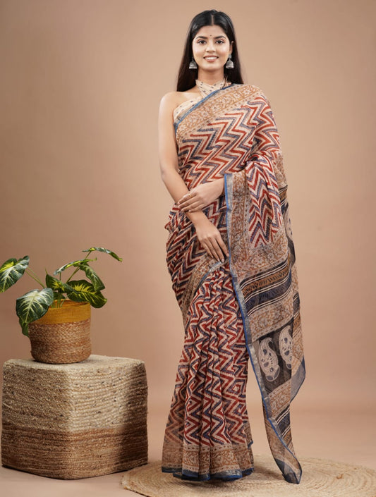 Pure Kota Doria Saree (5.5 Mtr) With Unstiched Blouse Piece (80 CM)