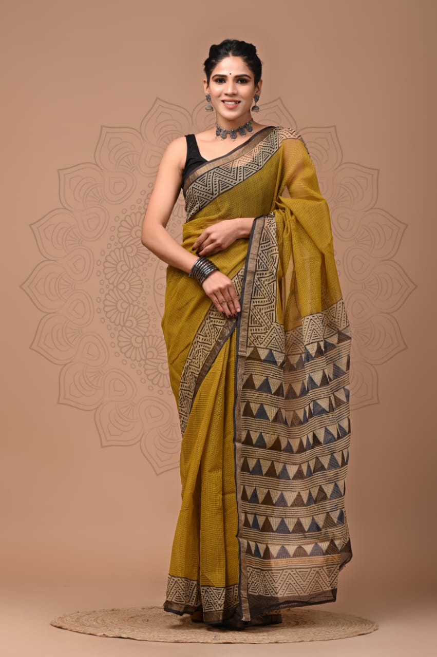 Pure Kota Doria Saree (5.5 Mtr) With Unstiched Blouse Piece (80 CM)
