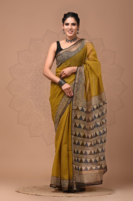 Pure Kota Doria Saree (5.5 Mtr) With Unstiched Blouse Piece (80 CM)