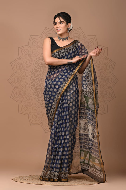Pure Kota Doria Saree (5.5 Mtr) With Unstiched Blouse Piece (80 CM)